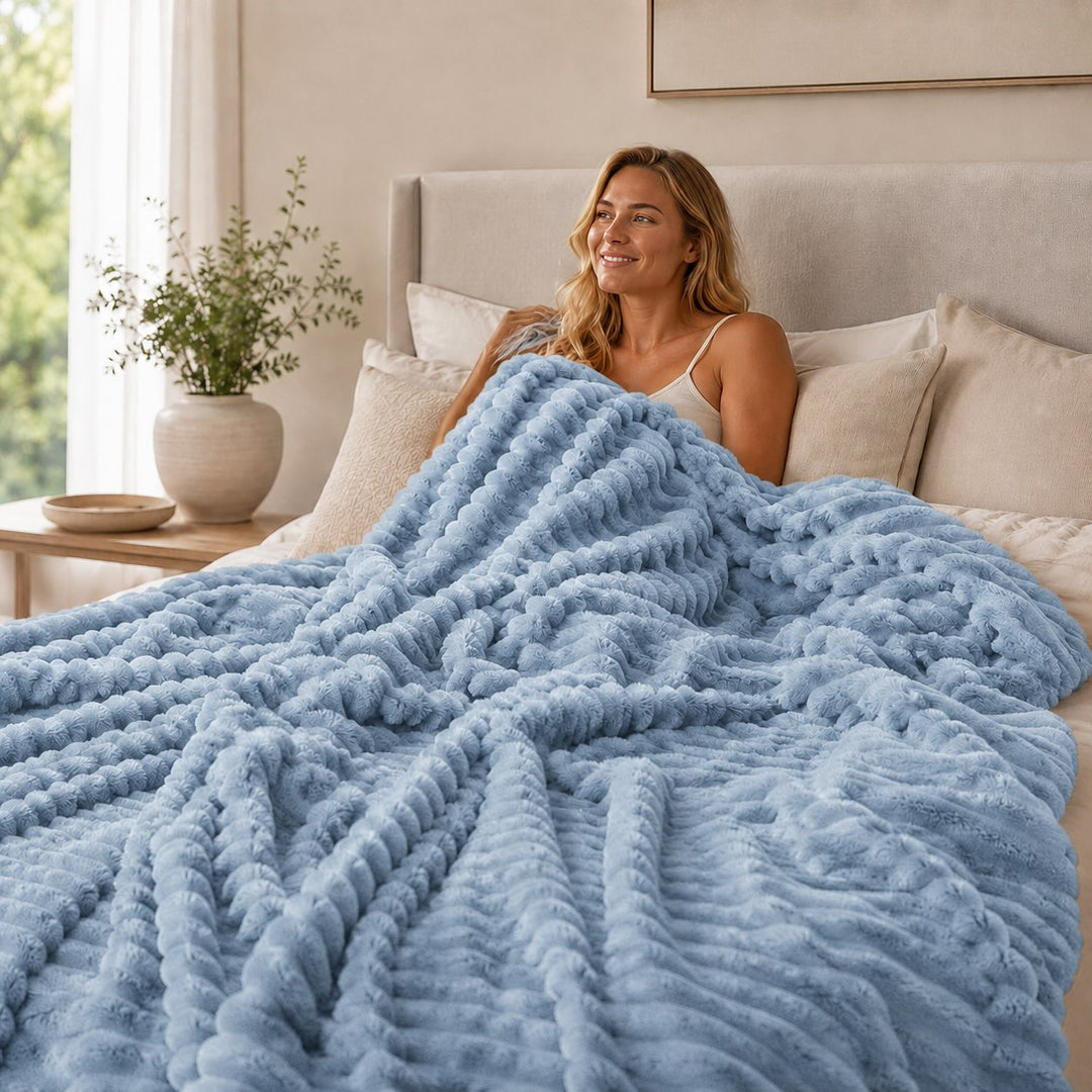 Soft Striped Throw Blanket Charcoal Grey Fleece Material Warm Cozy Design