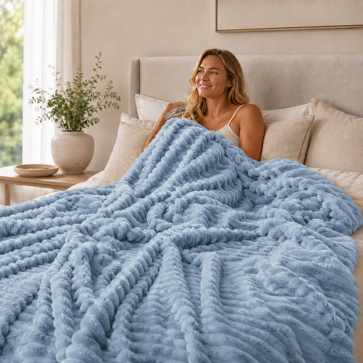 Soft Striped Throw Blanket Charcoal Grey Fleece Material Warm Cozy Design