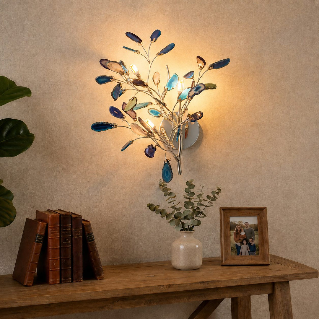 Contemporary Agate Wall Light Metal Fixture Wall Mounted Unique Natural Stone Design LED Indoor Use