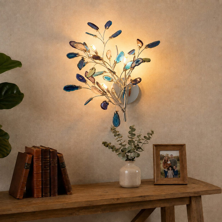 Contemporary Agate Wall Light Metal Fixture Wall Mounted Unique Natural Stone Design LED Indoor Use
