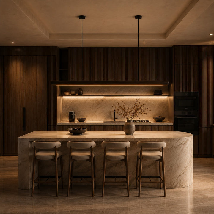 Modern Minimalist Pendant Light Adjustable Height Wood LED Diffuser for Kitchen Island Lighting