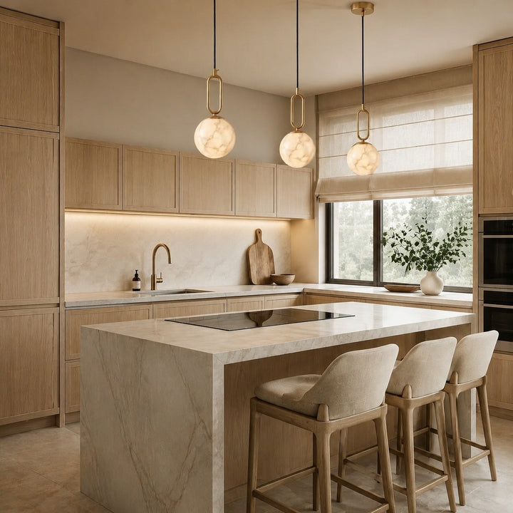 Modern Alabaster Pendant Light Hanging Fixture Adjustable LED Warm Light 13.8 for Kitchen Dining