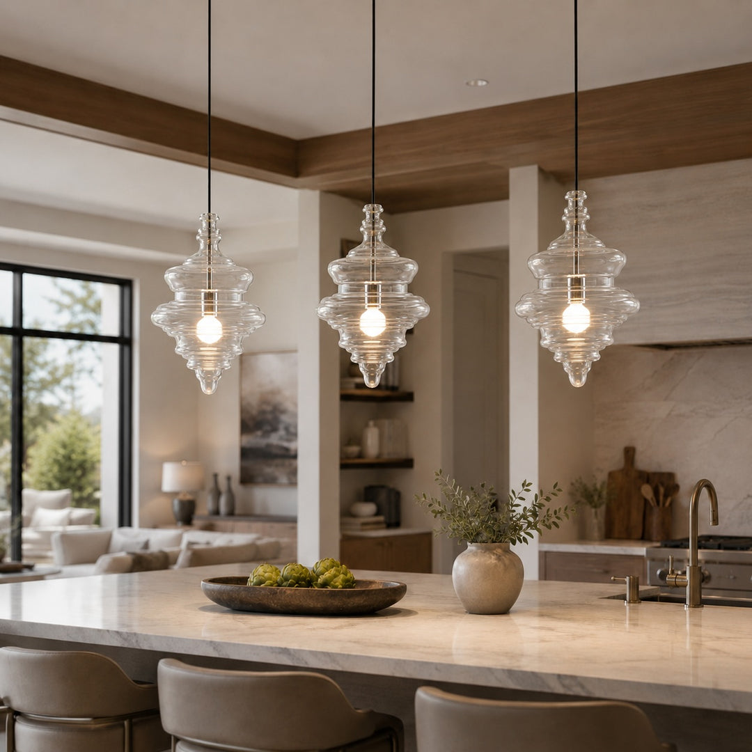 Modern Glass Pendant Light Adjustable Hanging LED Fixture for Kitchen Lighting