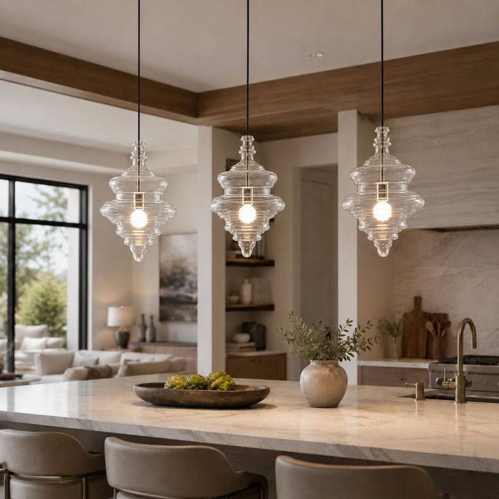 Modern Glass Pendant Light Adjustable Hanging LED Fixture for Kitchen Lighting