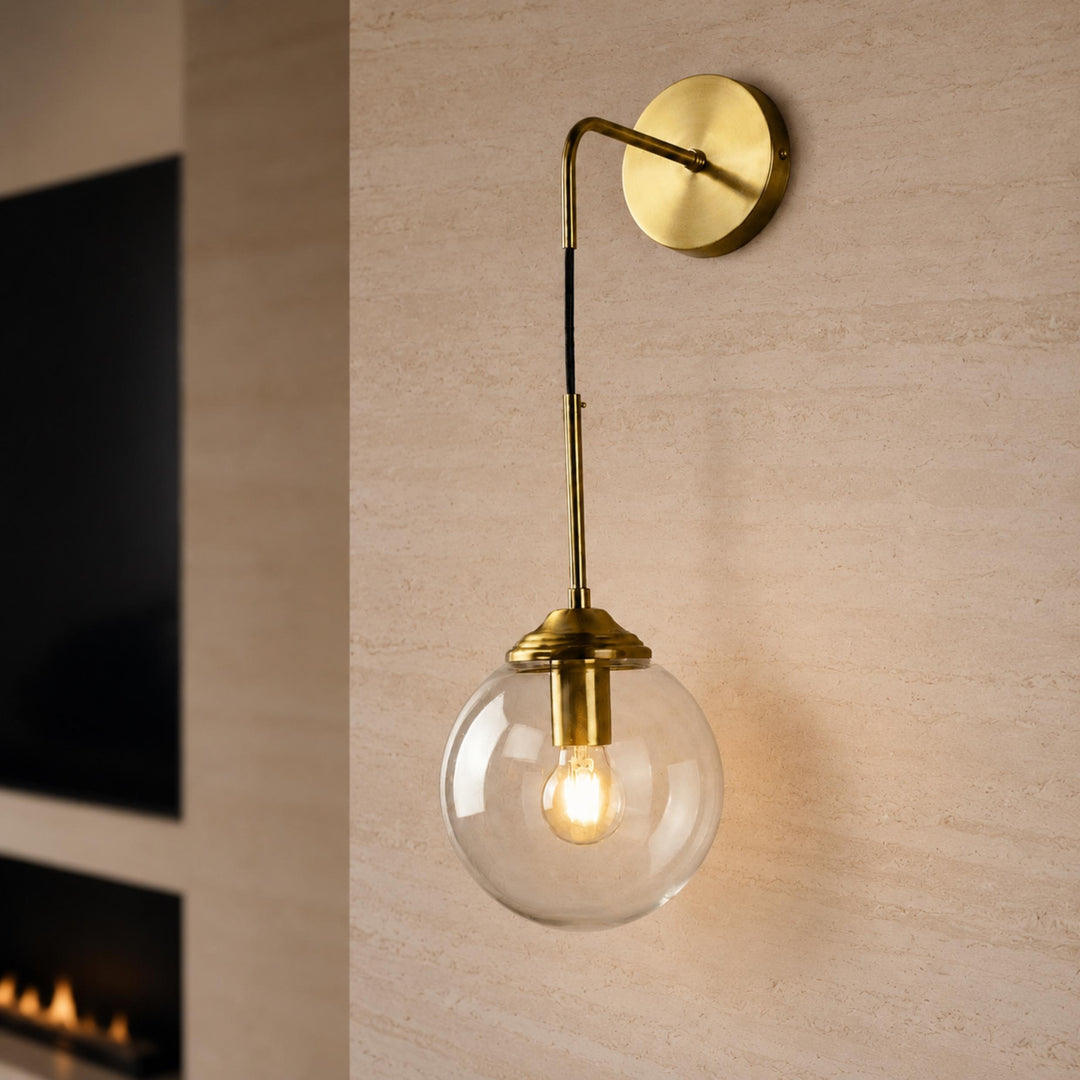 Modern Minimalist Wall Sconce Lighting Wall Mounted Glass Shade Metal Detailing LED Compatible