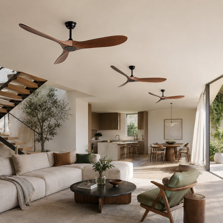Modern Black Ceiling Fan Flush Mount Metal 6-Speed DC Motor Remote Control Energy Efficient