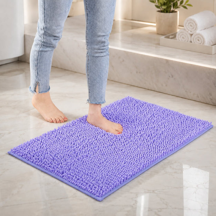 Modern Chenille Bath Mat Non-Slip Backing Memory Foam Padding Ultra-Absorbent Bathroom Mat