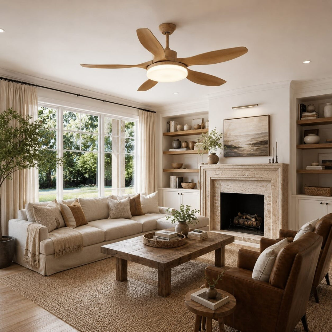 Modern Ceiling Fan Light 5-Blade Flush Mount Metal Adjustable LED with Remote Control