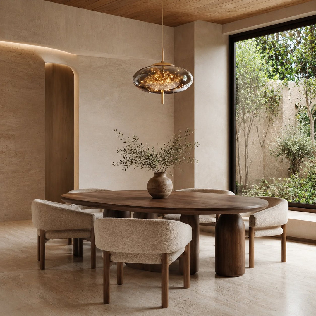 Modern Hanging Pendant Light Adjustable Smoky Glass LED Fixture for Kitchen Dining
