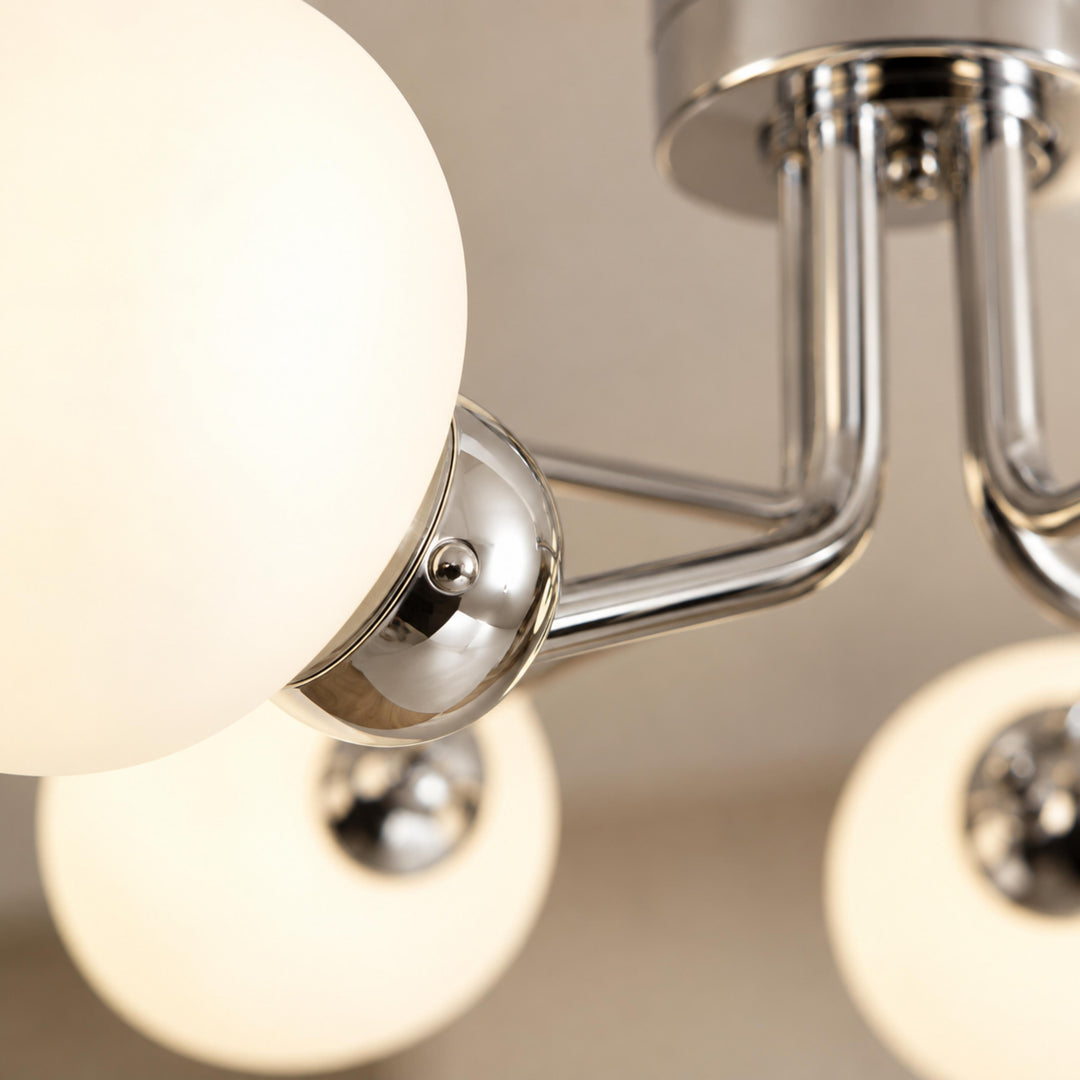 Modern Flush Mount Ceiling Light with Curved Metal and Glass Shade LED Compatible 6 Heads