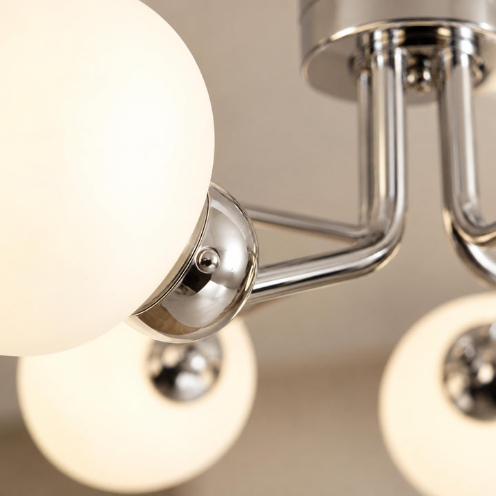 Modern Flush Mount Ceiling Light with Curved Metal and Glass Shade LED Compatible 6 Heads