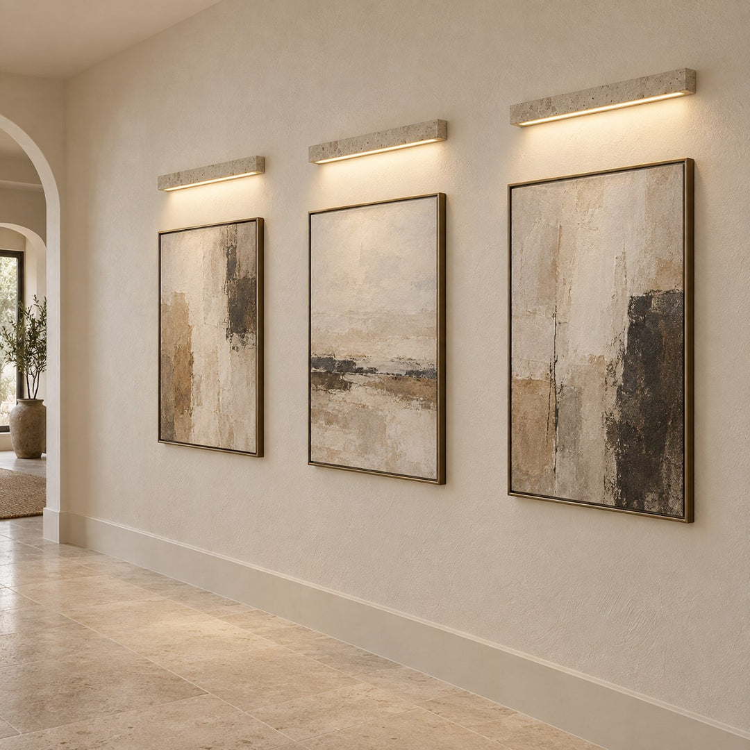 Minimalist Wall Light with Elongated Rectangular Design in Yellow Travertine and Integrated LED