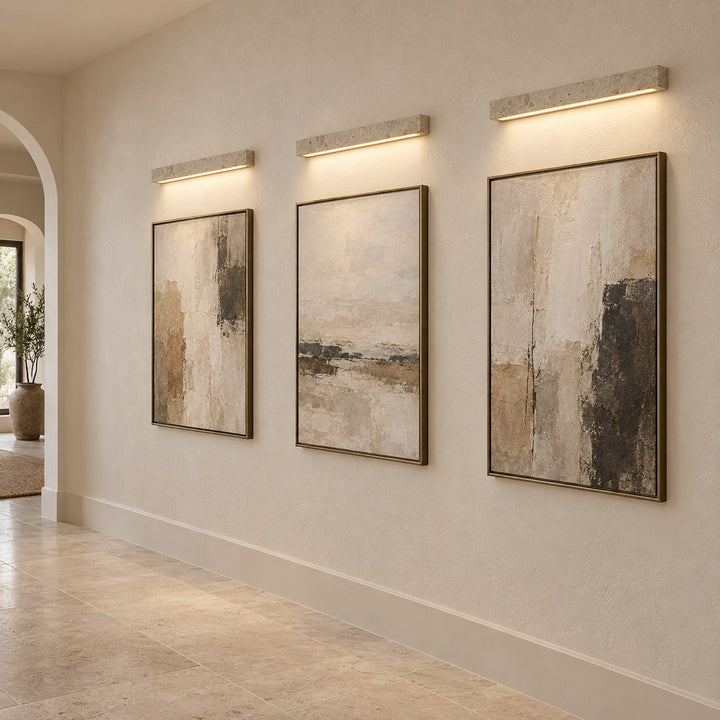 Minimalist Wall Light with Elongated Rectangular Design in Yellow Travertine and Integrated LED