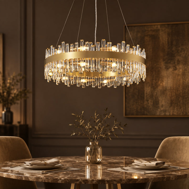 Modern Gold Crystal Chandelier Adjustable Hanging Metal E12 Bulb 12-20 Lights