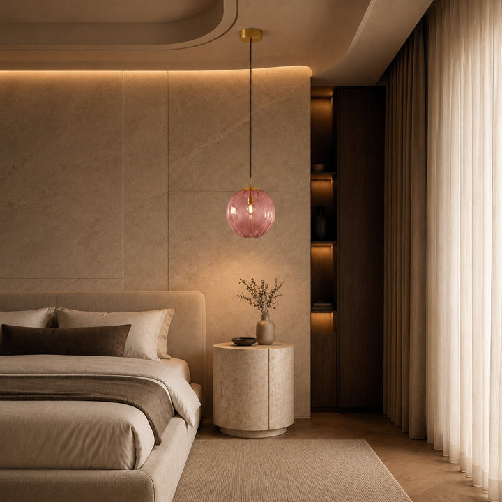Contemporary Hanging Pendant Light Stained Glass Globe Adjustable LED Fixture