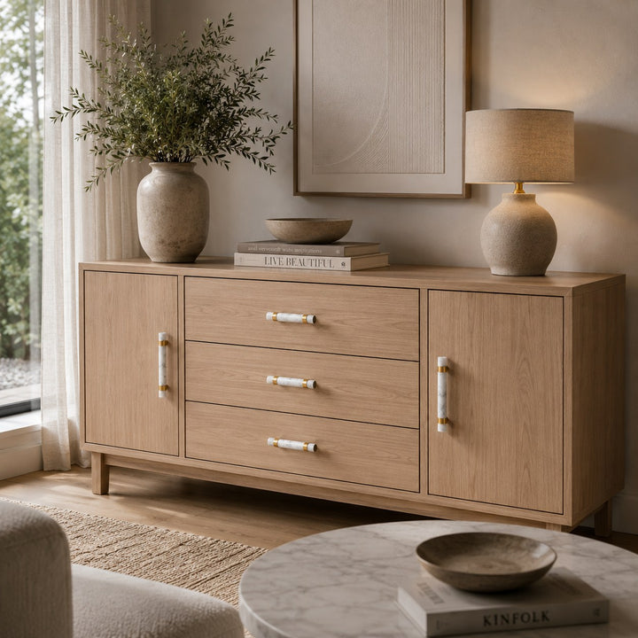 Modern Marble Cabinet Knobs and Drawer Pulls Set Brass Ergonomic Design for Kitchen Cabinets
