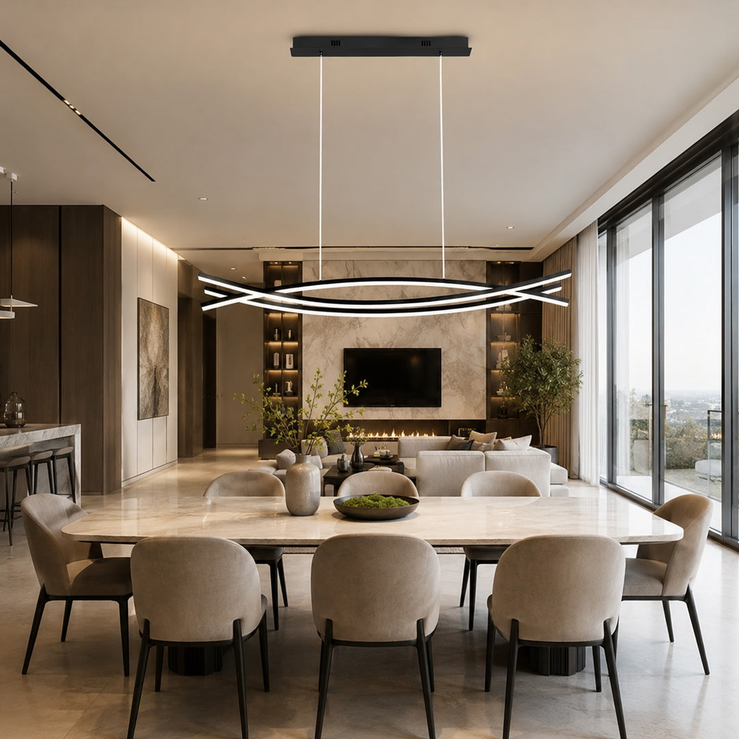 Modern Black Pendant Light Linear Hanging Aluminum LED Fixture with Adjustable Height Dimmable