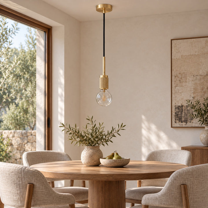 Modern Brass Pendant Light with Exposed E27 Bulb – Minimalist Ceiling Light