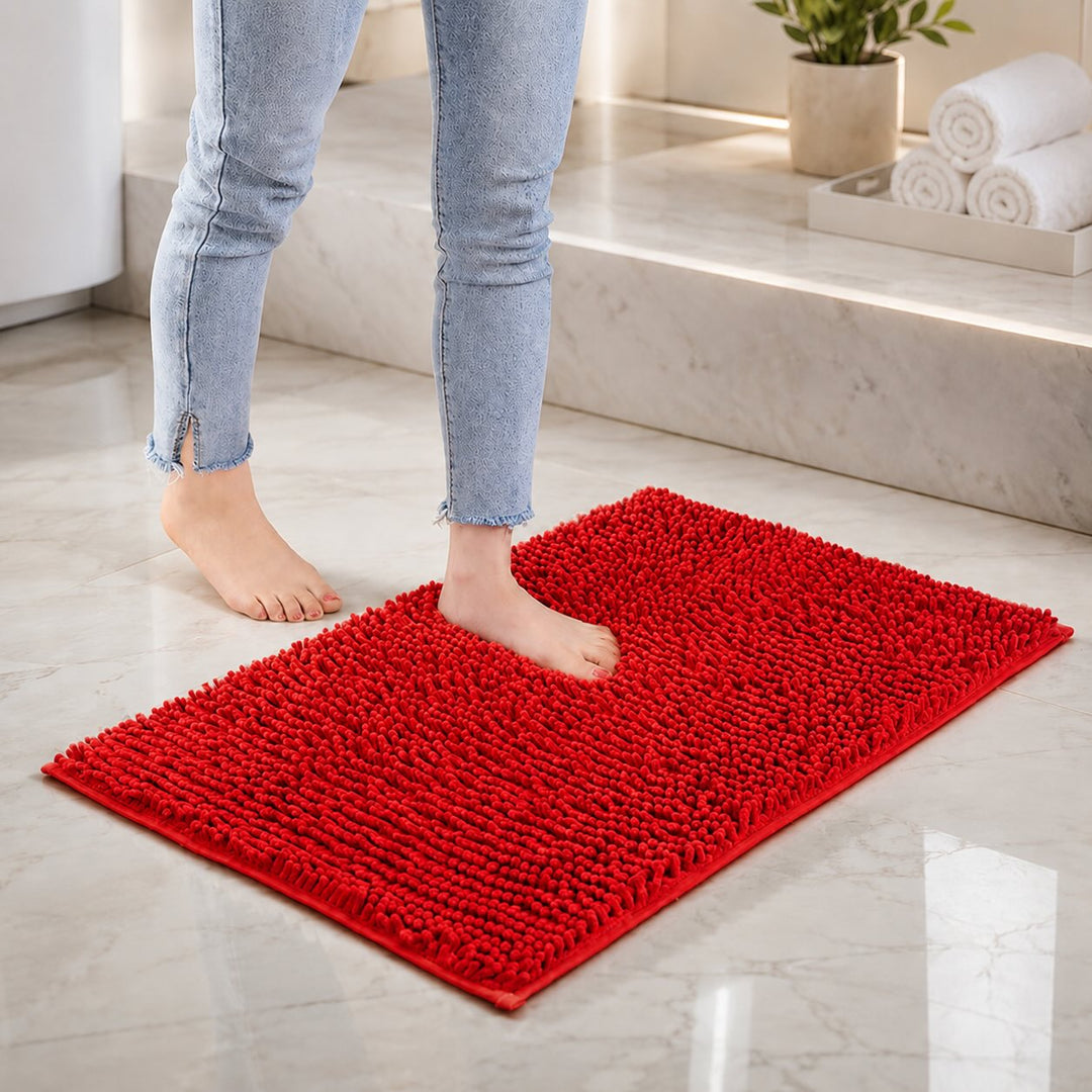 Modern Chenille Bath Mat Non-Slip Backing Memory Foam Padding Ultra-Absorbent Bathroom Mat