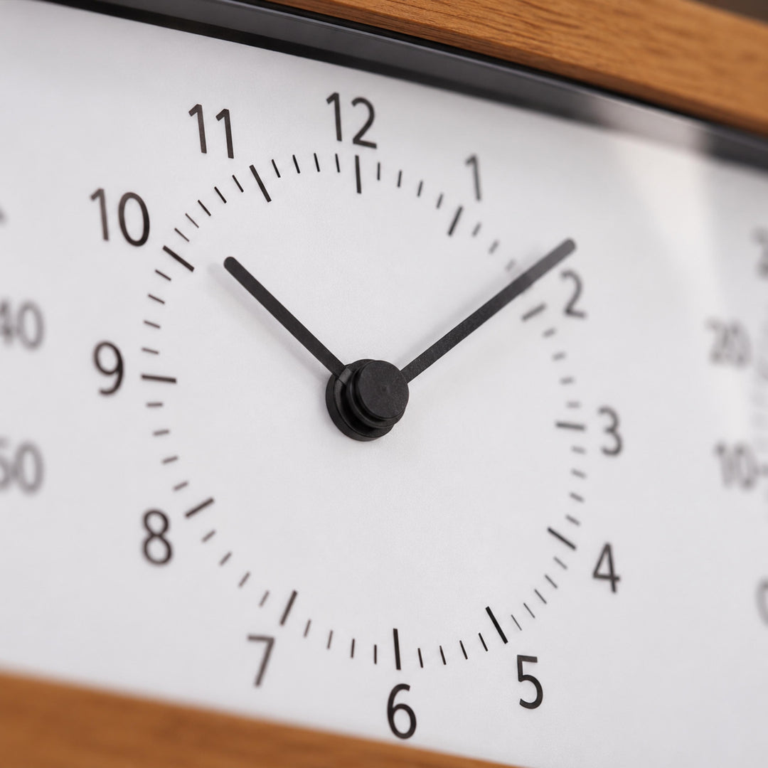 Minimalist Wooden Desk Clock with Temperature and Humidity Meter Battery Operated Bamboo