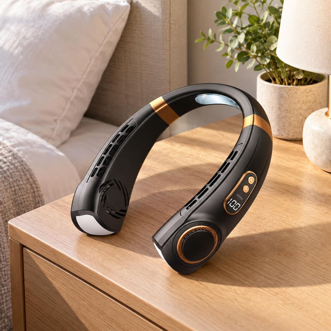Portable Bladeless Neck Fan Hands-Free Cooling USB Rechargeable with Digital Display and 5 Speeds
