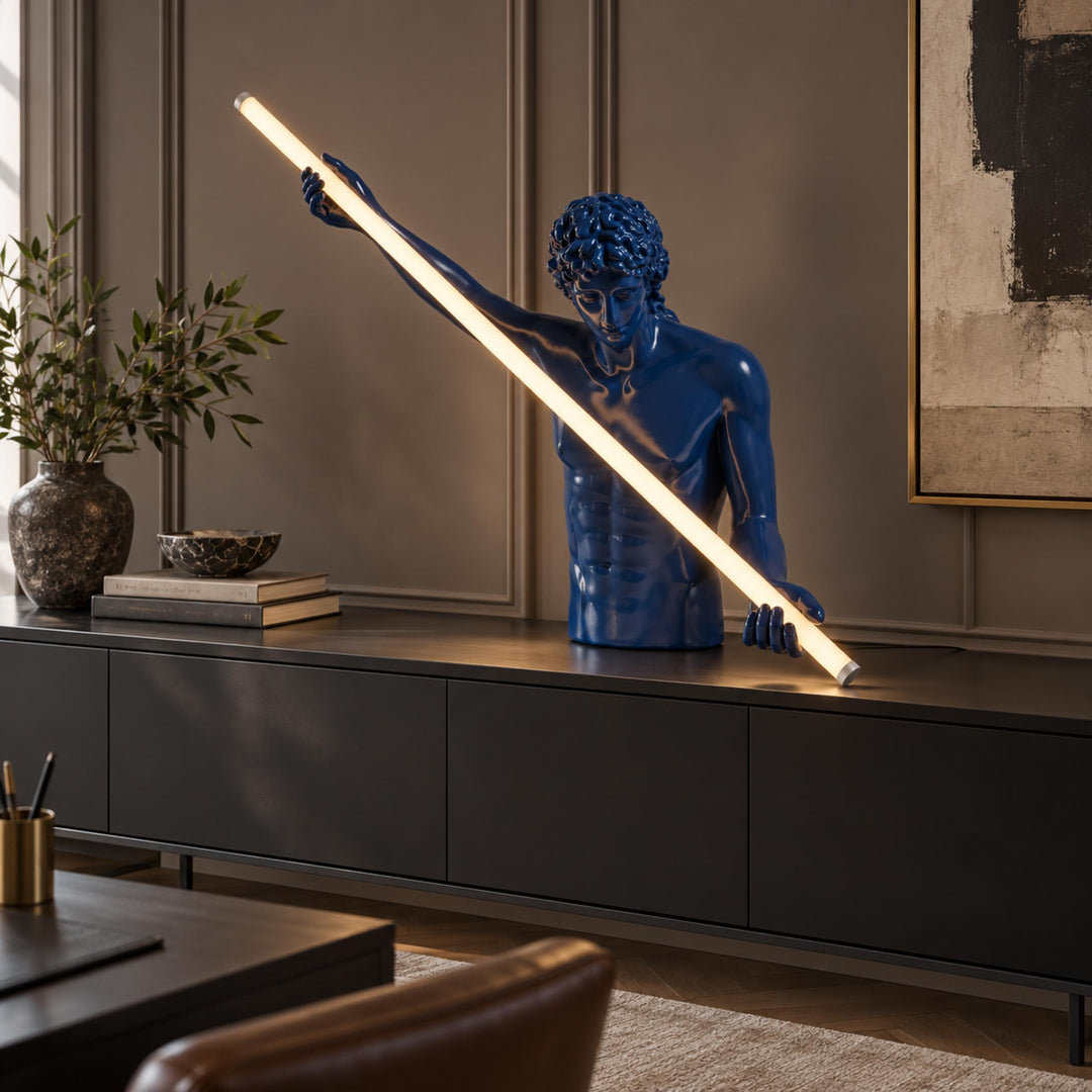 Modern Cobalt Blue Table Lamp with Linear LED Light and Adjustable Color Temperature