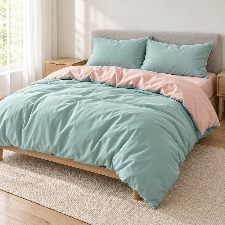 Pastel Double-Sided Bedding Set Minimalist Comforter Cover Twin Full Queen King Size