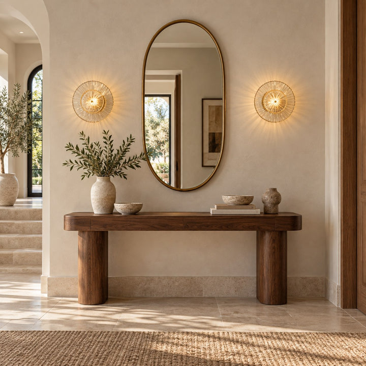 Layered Fluted Glass LED Wall Sconce – Brass Interior Wall Light