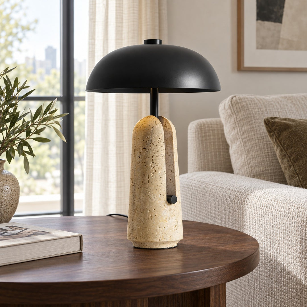 Contemporary Table Lamp with Adjustable Metal Shade and Travertine or Marble Base for Elegant Interiors