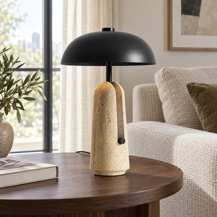 Contemporary Table Lamp with Adjustable Metal Shade and Travertine or Marble Base for Elegant Interiors