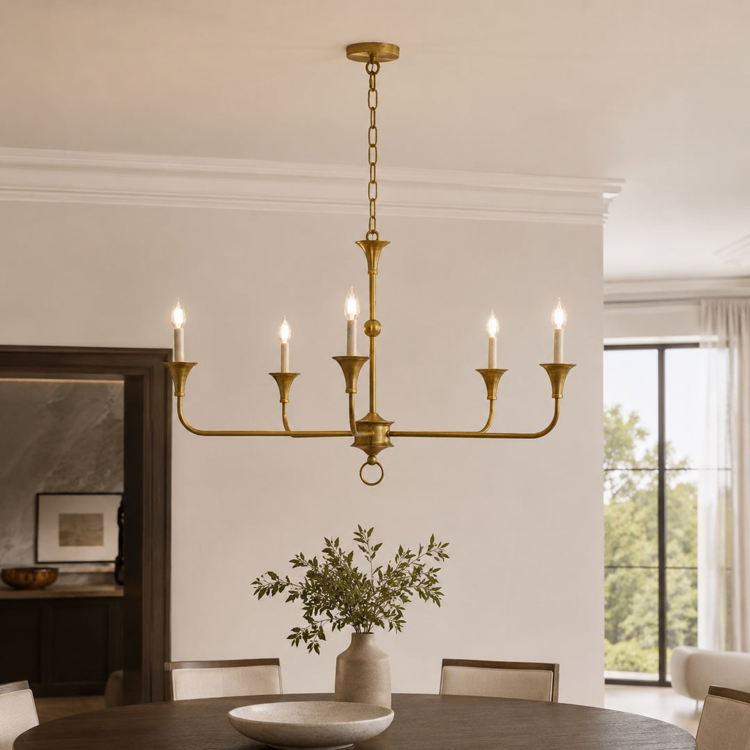Modern Chandelier Light 5-Head Adjustable Brass Flush Mount E14 Candelabra Bulbs Exposed