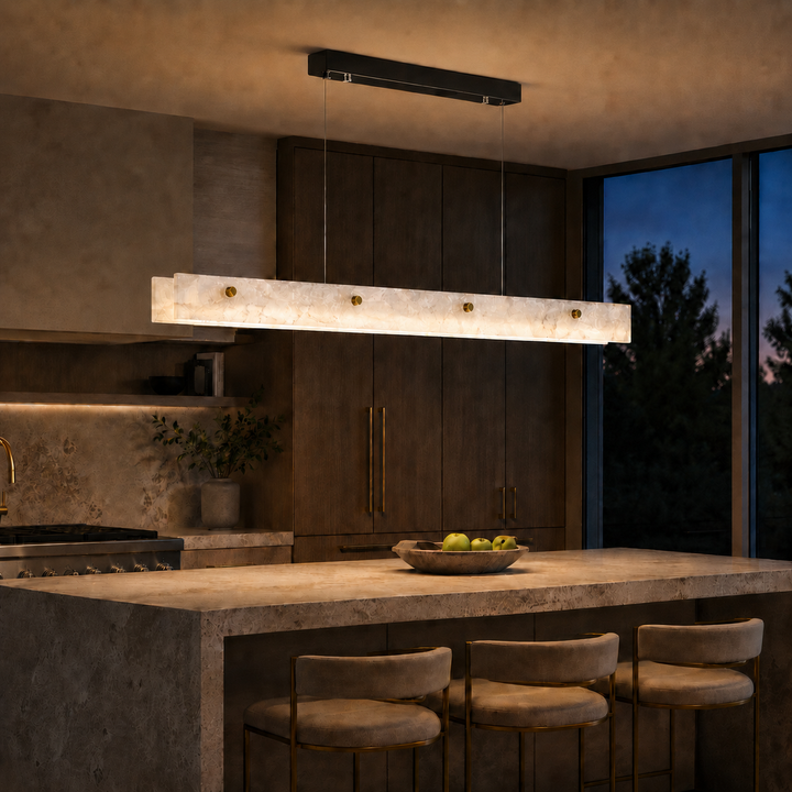 Modern Pendant Light Adjustable Suspension Marble and Steel LED Lighting for Dining Room Kitchen