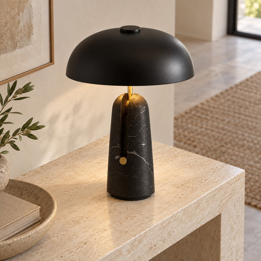 Contemporary Table Lamp with Adjustable Metal Shade and Travertine or Marble Base for Elegant Interiors