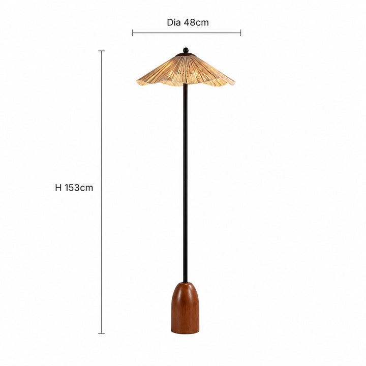 Modern Floor Lamp Adjustable Height Natural Raffia Shade Walnut Base Dimmable Ambient Light