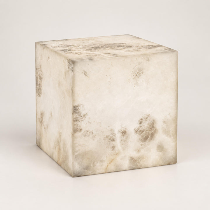 Modern Alabaster Table Lamp Cube Design LED Light for Bedroom or Desk Use