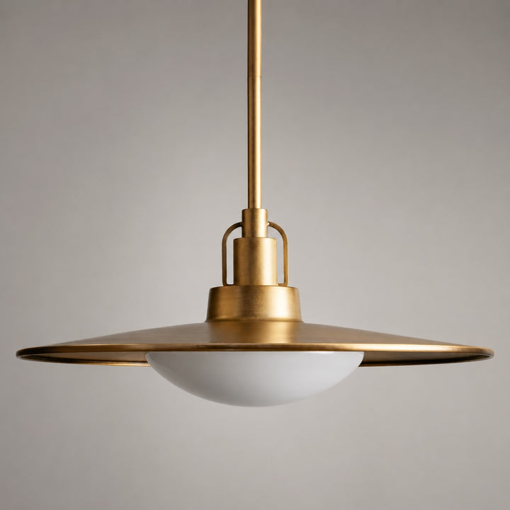 Modern Brass Saucer Pendant Light Hanging Metal Fixture with Frosted Glass Dome Shade for Kitchen Island Dining Room