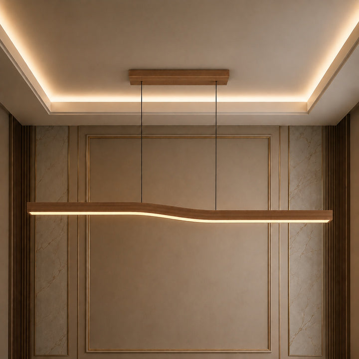 Modern Pendant Light Adjustable Hanging Design Wood Finish Dimmable LED for Kitchen Island