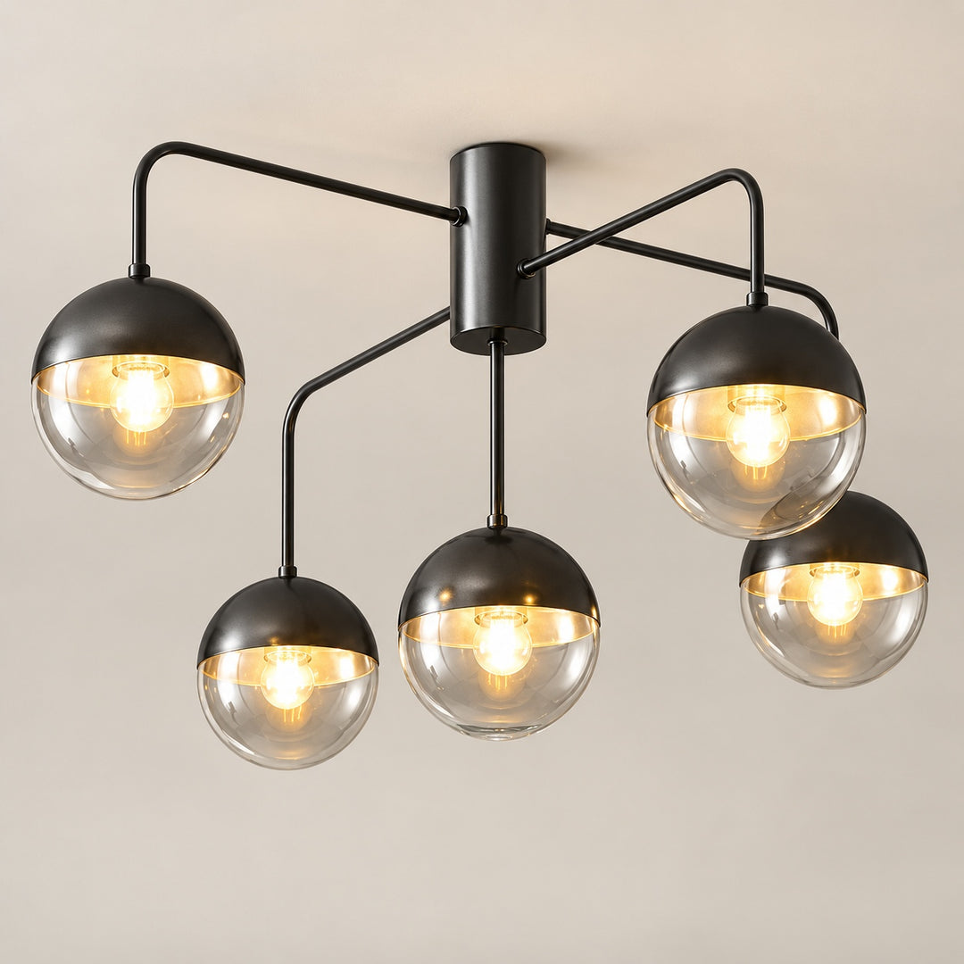Modern Industrial Ceiling Light Flush Mount Glass and Metal Adjustable LED Compatible 40W