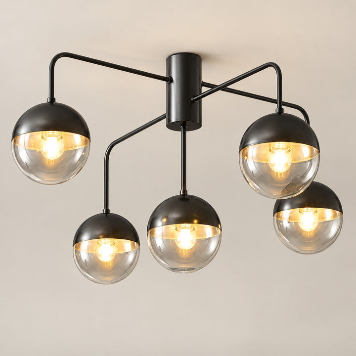 Modern Industrial Ceiling Light Flush Mount Glass and Metal Adjustable LED Compatible 40W