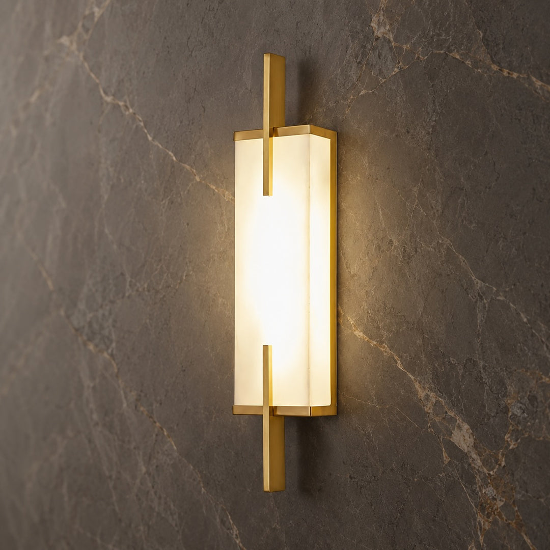 Modern Alabaster Wall Sconce Adjustable Copper Backplate Integrated LED Indoor Lighting