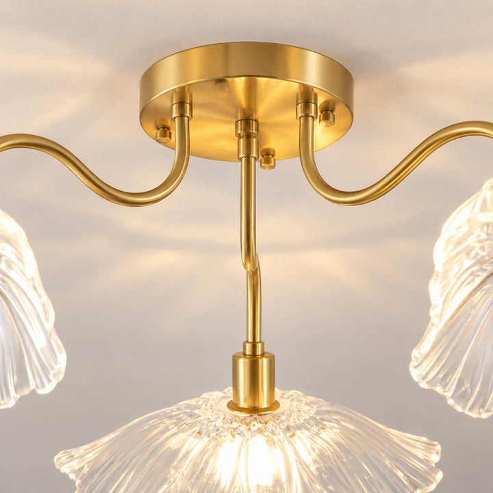Modern Flush Mount Ceiling Light Fixture with Lotus Leaf Glass Shade and LED Technology