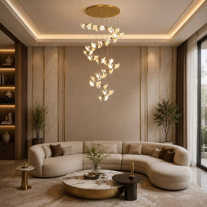 Modern Double Horn Chandelier Ceiling Light Iron and Ceramic Adjustable LED 14 to 128 Bulbs
