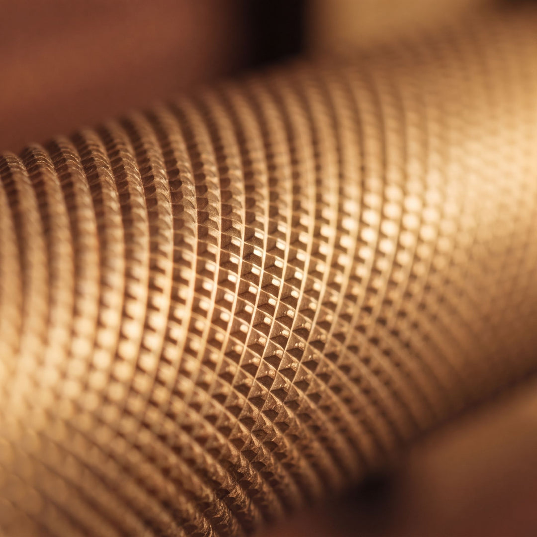 Modern Brass Door Handle with Knurled Grip and Square or Round Rosette for Internal Use