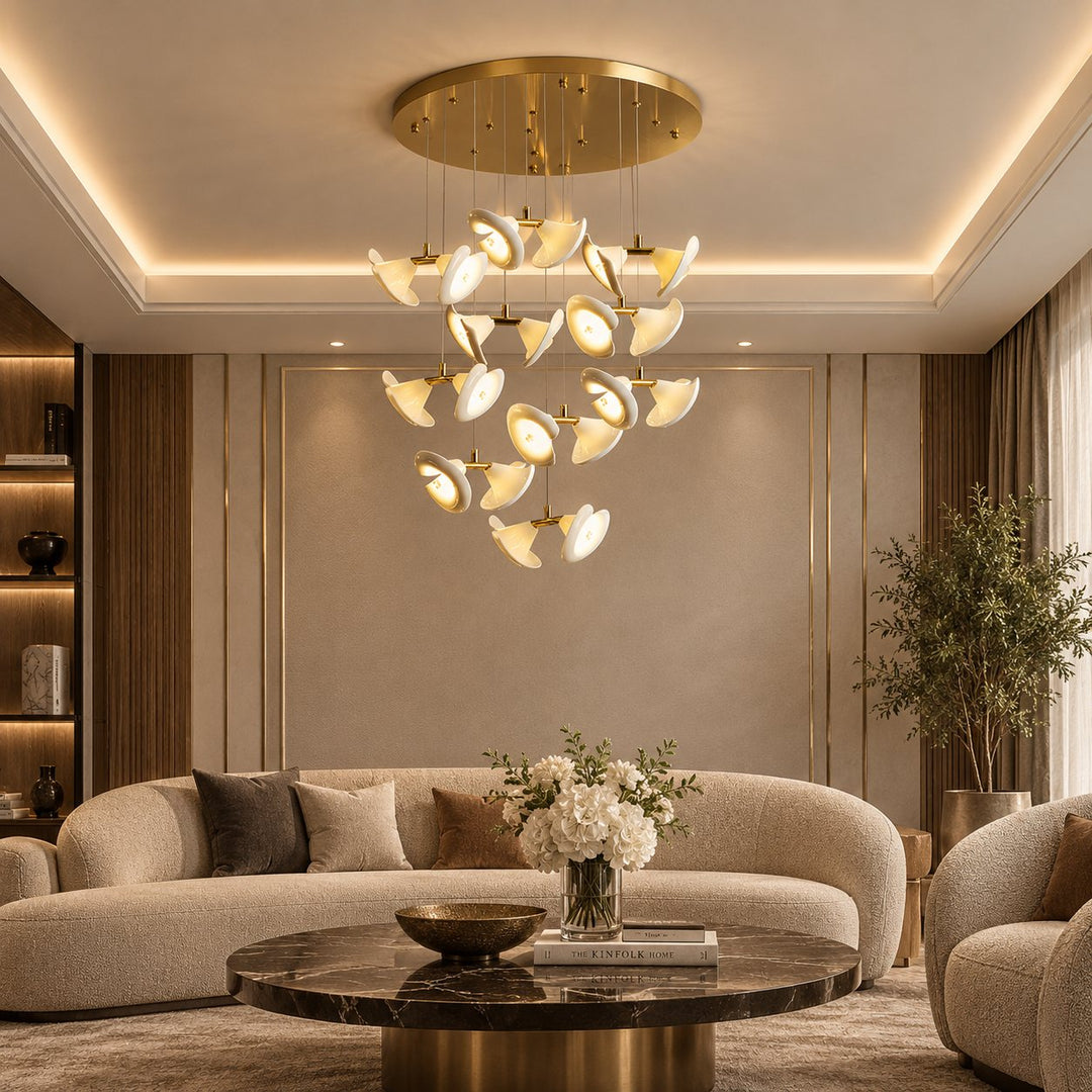 Modern Double Horn Chandelier Ceiling Light Iron and Ceramic Adjustable LED 14 to 128 Bulbs