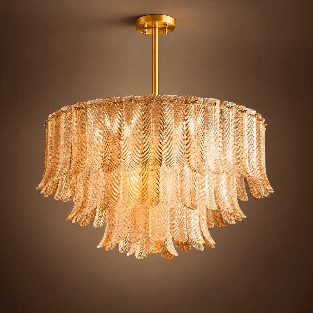 Modern Flush Mount Ceiling Light with Metal Frame and Amber Glass LED Illumination