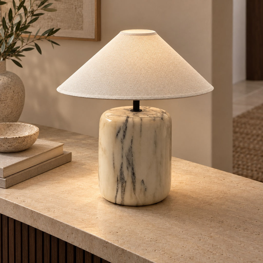 Modern Marble Table Lamp with Linen Shade and Adjustable Brightness for Elegant Lighting