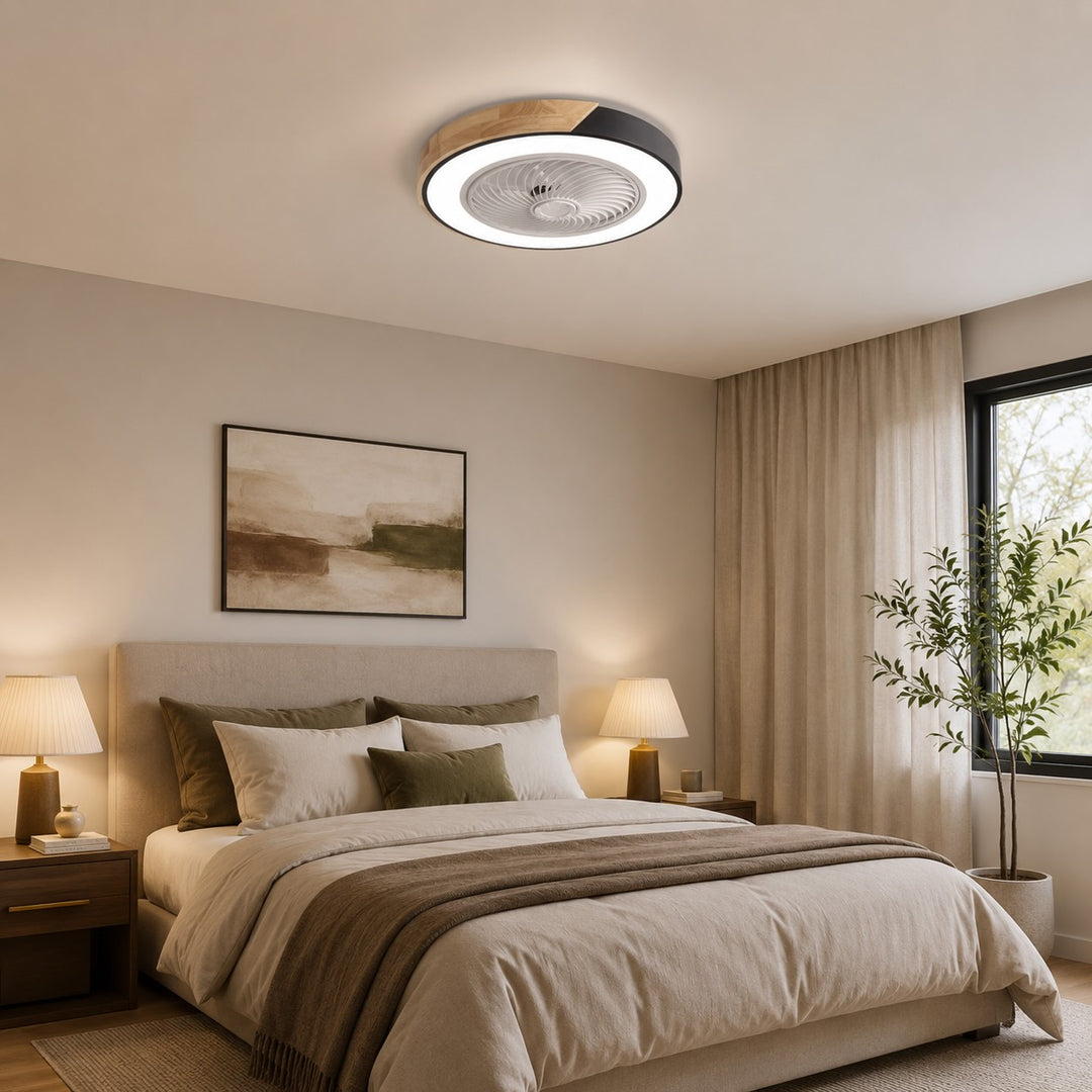 Modern Bladeless Ceiling Fan with Lights Flush Mount Iron Frame LED Dimmable Color Temperature