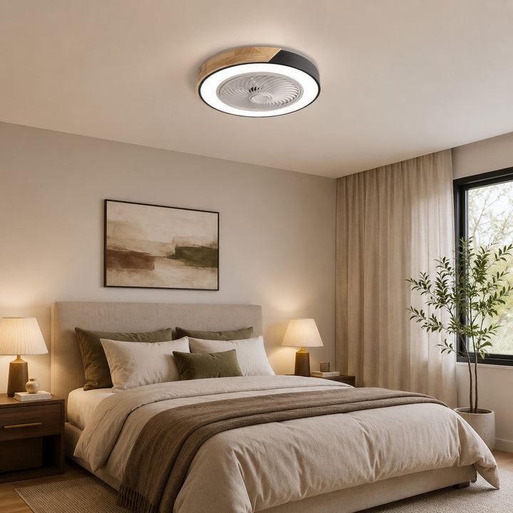 Modern Bladeless Ceiling Fan with Lights Flush Mount Iron Frame LED Dimmable Color Temperature
