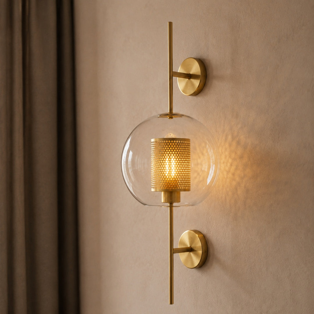 Modern Wall Light Clear Glass Wall Mounted Brass Dimmable LED Fixture Warm Glow