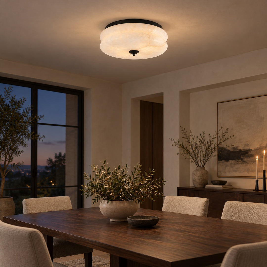Modern Flush Mount Ceiling Light Fixture Alabaster LED 12 Inch 15W Warm White